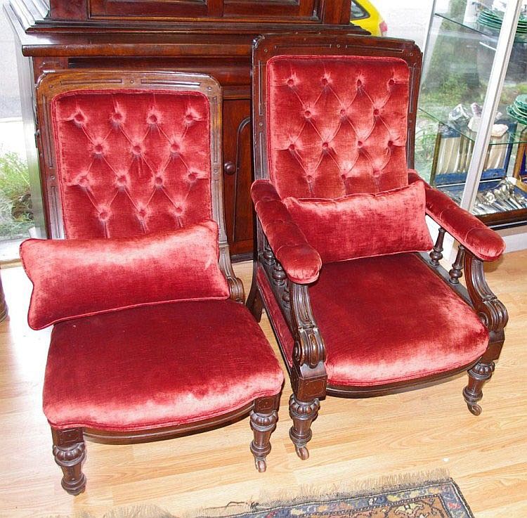 Antique walnut grandmother and grandfather chairs both ...