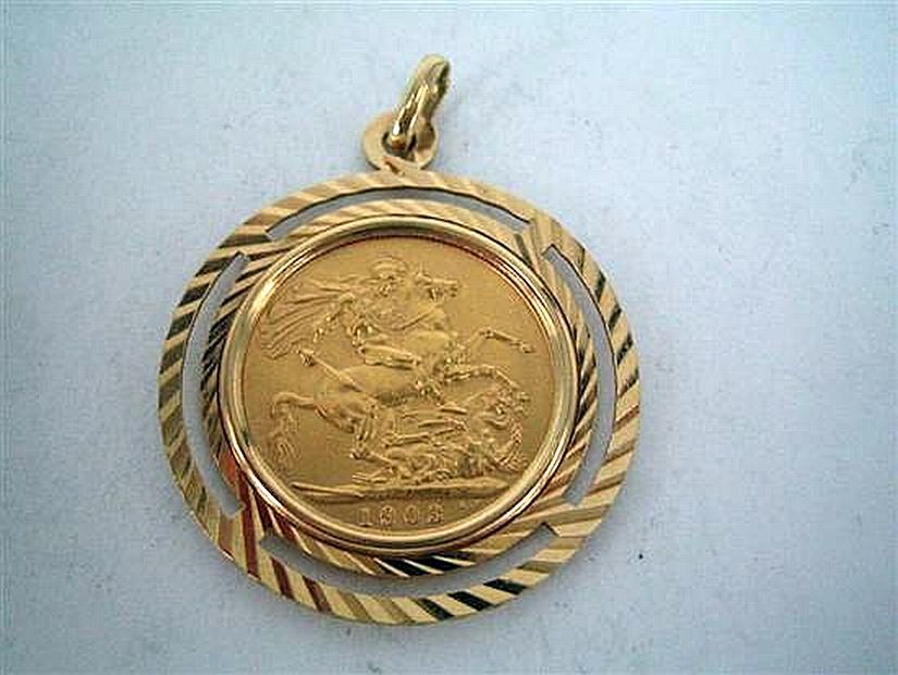 Edward VII Gold Sovereign Pendant in 18ct Gold Frame - Pendants/Lockets ...