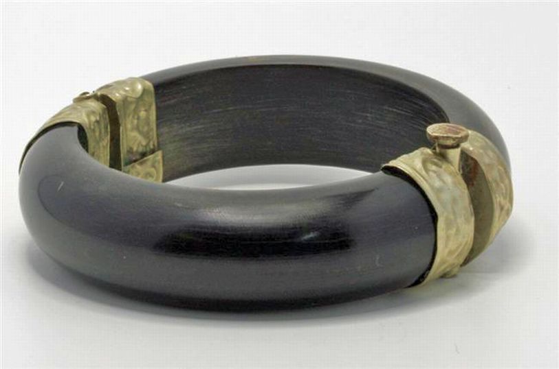 Horn Hinged Bangle with Metal Fittings - Bracelets/Bangles - Jewellery