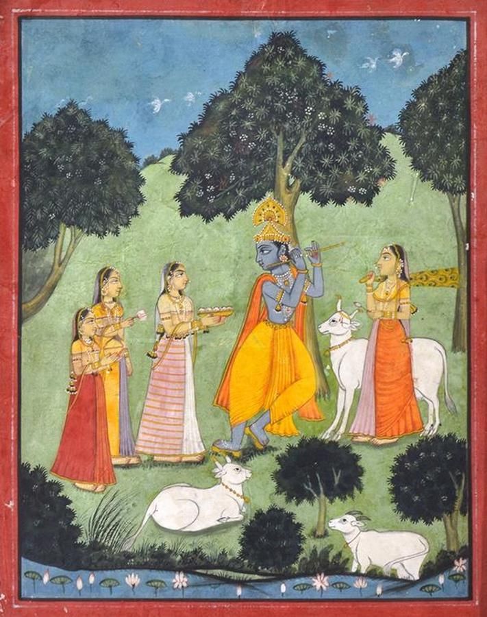 Adoration of Vishnu with Five Consorts in Garden Setting - Art - Oriental