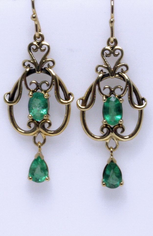 9ct Gold Emerald Drop Earrings, 39mm Length - Earrings - Jewellery