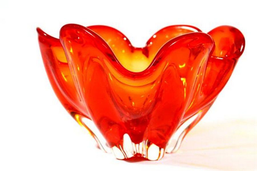 Murano Red Glass Fruit Bowl Venetian Murano Glass