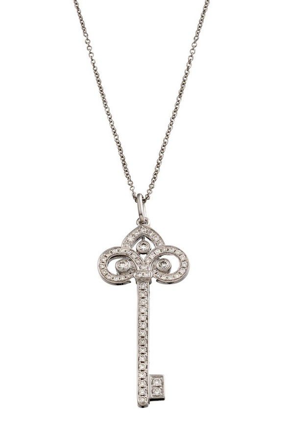 Platinum and diamond 'Fleur de Lis key' pendant necklace,… - Necklace ...
