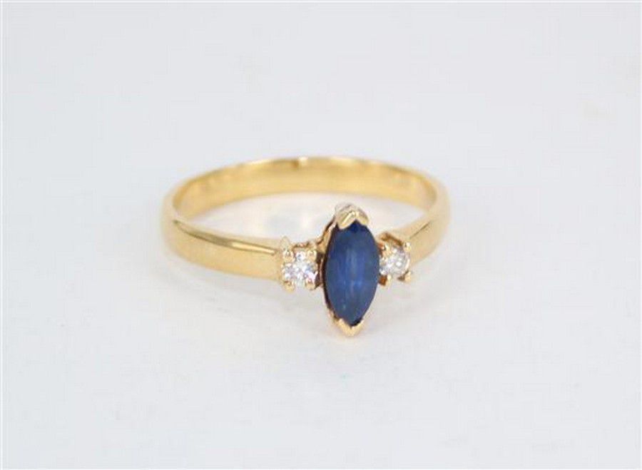 Marquis Sapphire and Diamond Ring in 18K Gold - Rings - Jewellery