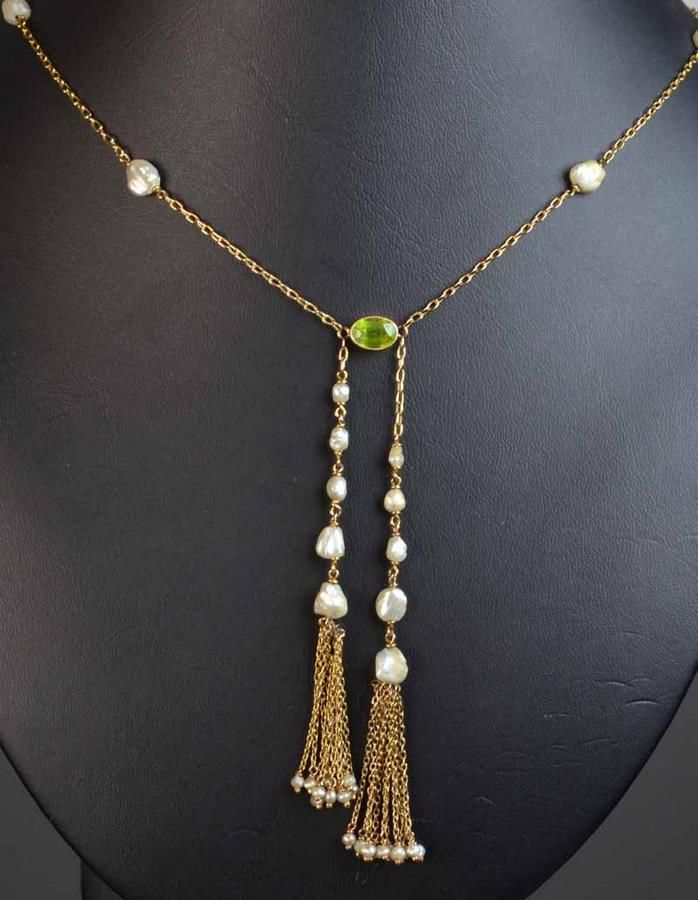 Keshi Pearl and Peridot Tassel Necklace - Necklace/Chain - Jewellery