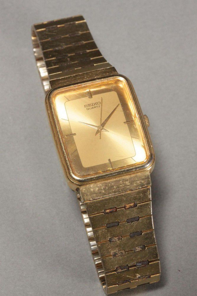 Seiko Gold Finish Rectangular Wrist Watch with Band - Watches - Wrist ...