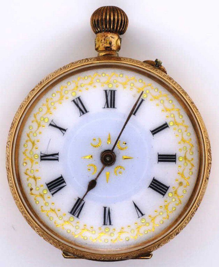 Antique 14k Gold Pocket Watch with Enamel Dial - Watches - Pocket & Fob ...