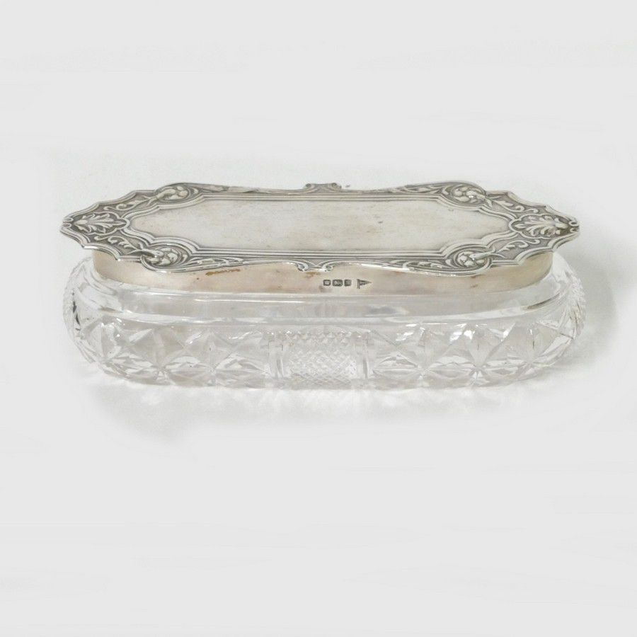 A silver lidded cut crystal pin dish, the lozenge shaped lid… - Bowls