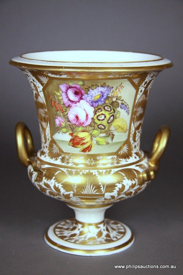 A Derby campana vase, circa 1815, the richly gilded vase of… - Derby ...