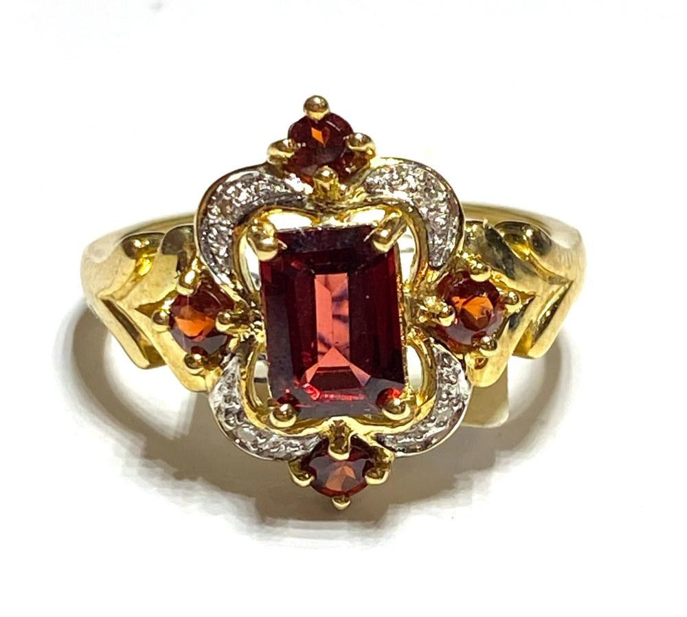 Emerald Garnet and Diamond Gold Ring - Rings - Jewellery