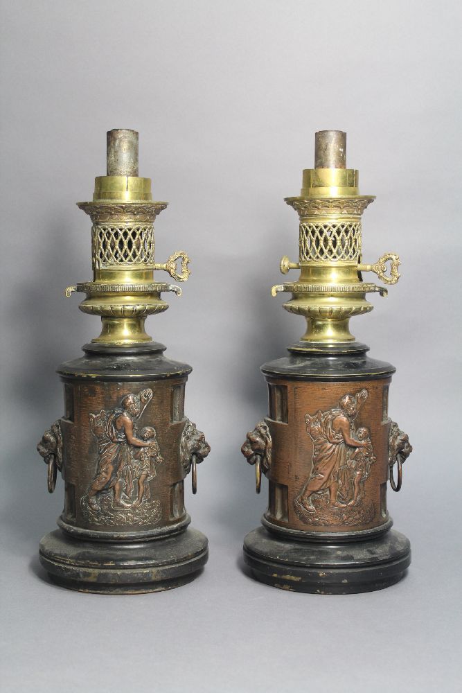 Pair of antique French bronze table lamps, with mythical… - Lamps