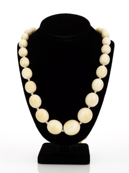 Polished Ivory Graduated Oval Bead Necklace - 46cm Length - Necklace ...