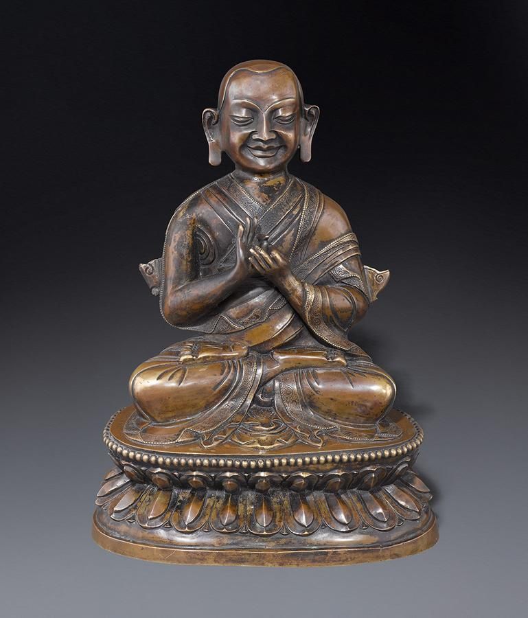 Bronze Lama Figure in Dharmachakra Mudra Pose - Bronze - Oriental