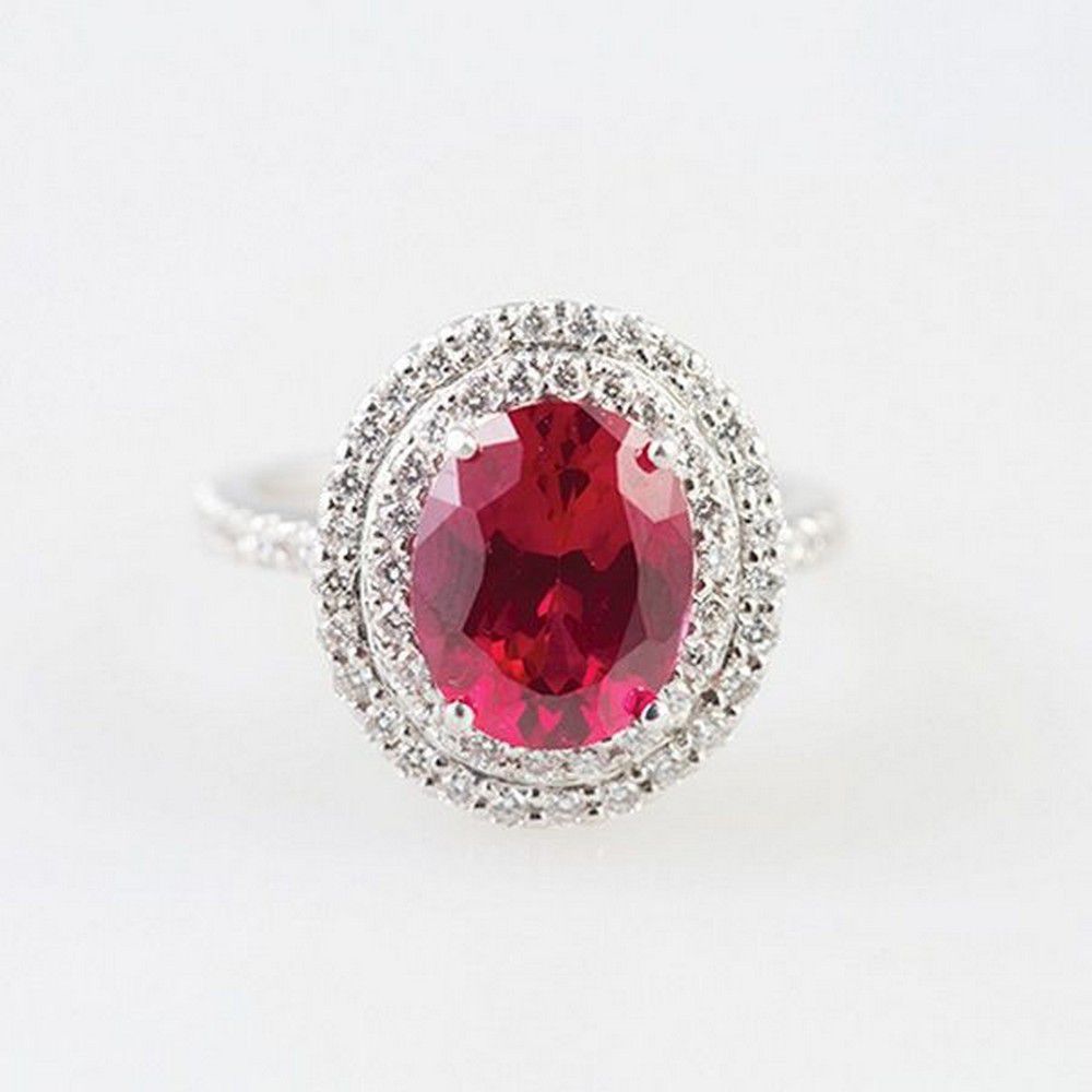 69-Stone Ruby and Diamond Cluster Ring in White Gold - Rings - Jewellery