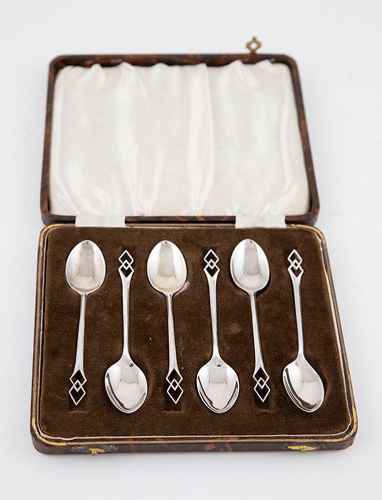 Art Deco Sterling Silver Coffee Spoons Set Flatware/Cutlery and