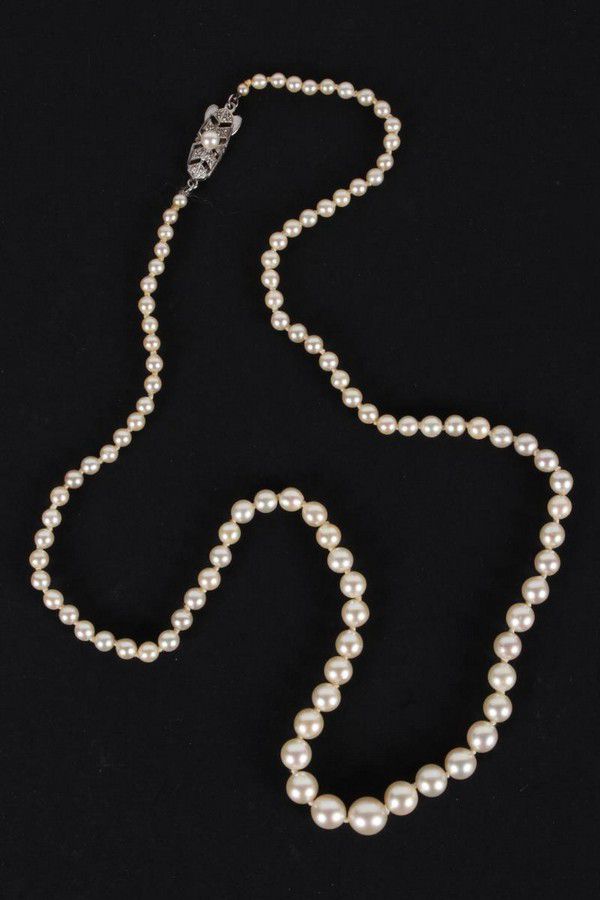 Graduated Mikimoto Pearl Necklace with Silver Clasp - Necklace/Chain ...