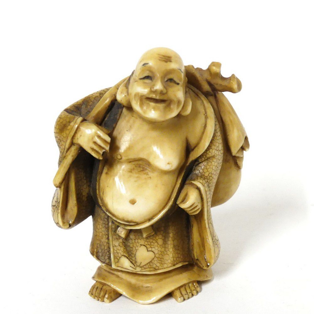 Japanese Ivory Hotei Netsuke with Large Sack - Netsuke - Oriental