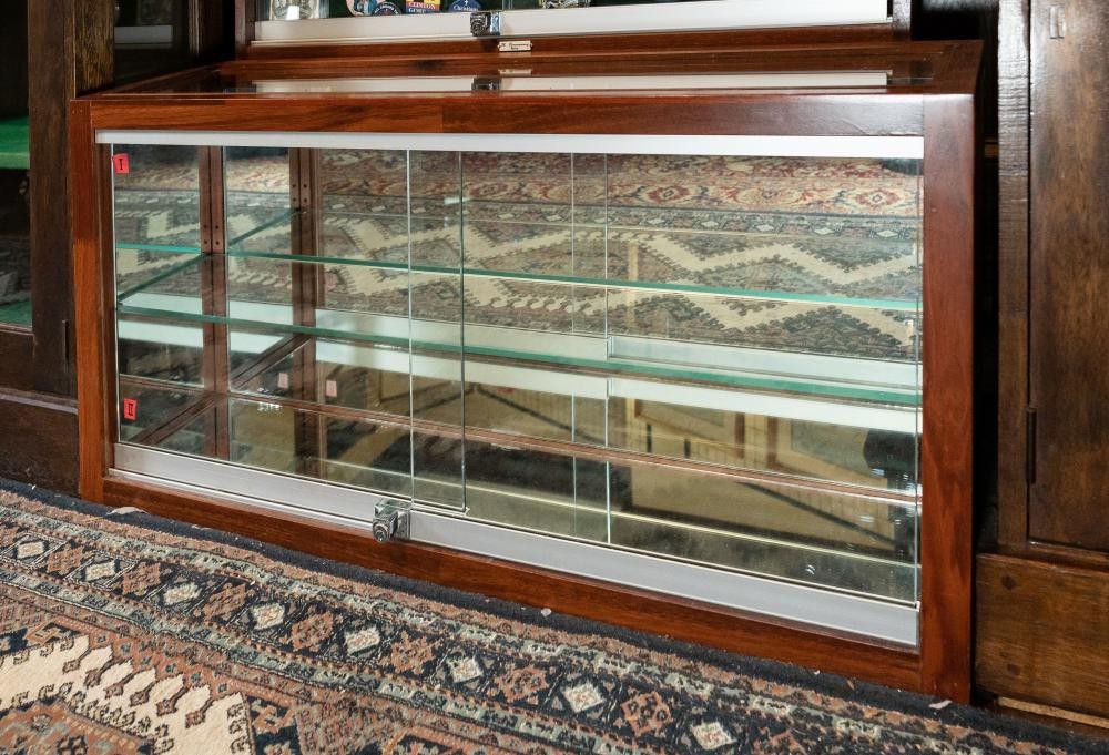 Modern Wood Display with Lockable Sliding Doors