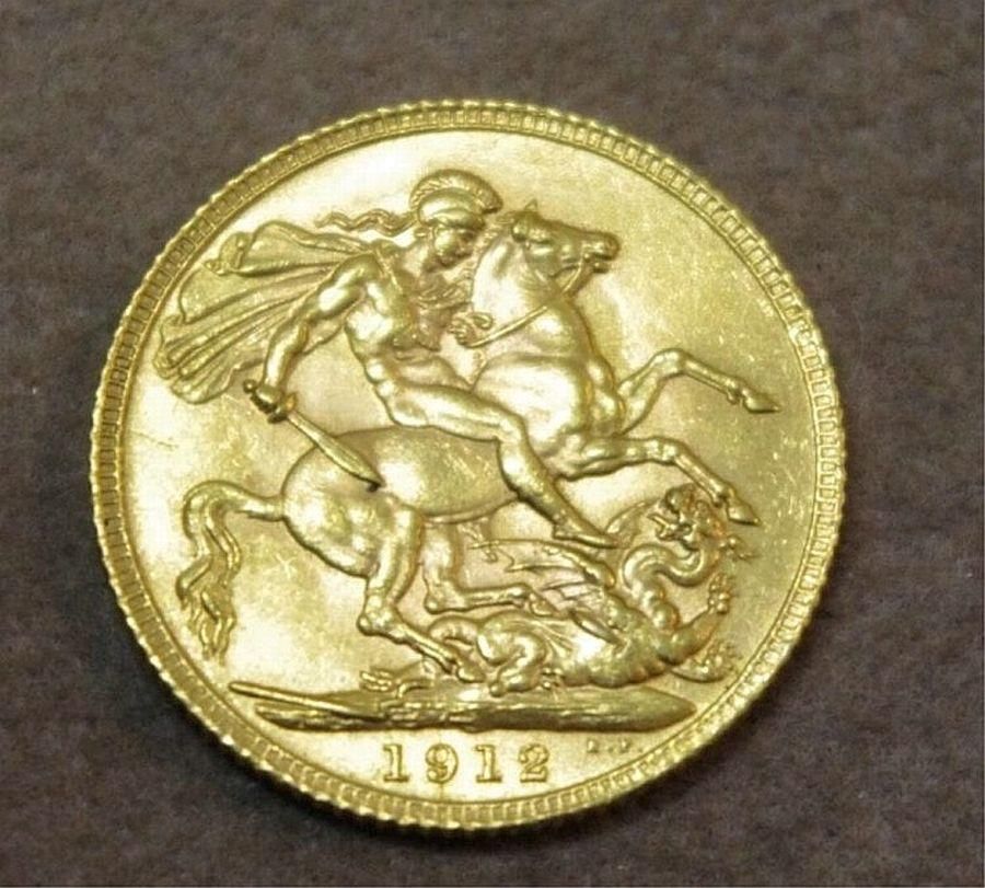 1912 UK Gold Sovereign Coin Coins Numismatics Stamps Scrip