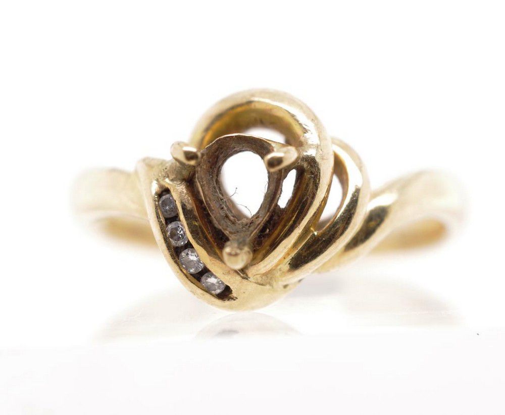 Yellow gold ring setting only with diamond supporters, marked… Rings