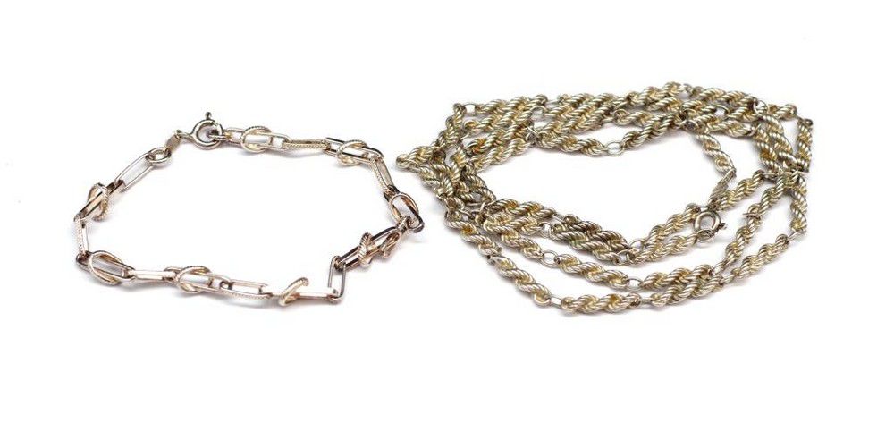 925 Sterling Silver Chain Necklace & Bracelet Set Bracelets/Bangles