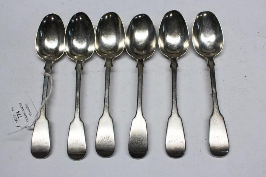 Set of Six Victorian sterling silver dessert spoons, fiddle… - Flatware ...