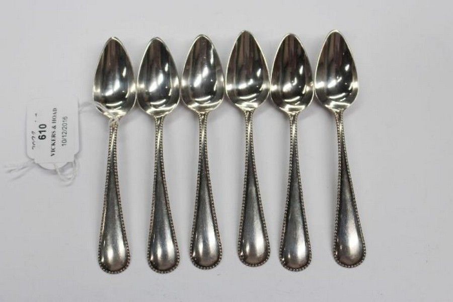 Antique Dutch Silver Tea Spoons, 1889, Beaded Pattern (6) - Flatware ...