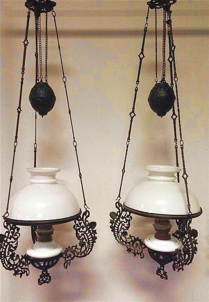 Dutch Colonial Hanging Lamps with Cast Iron and Milk Glass - Ceiling ...