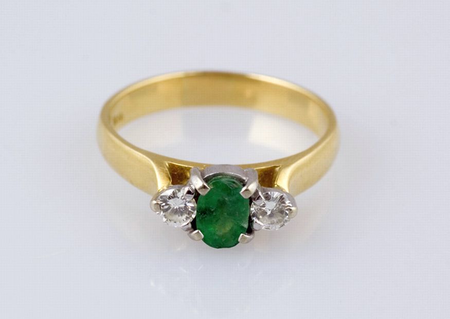 Raised Claw 3-Stone Emerald & Diamond Bridge Ring - Rings - Jewellery