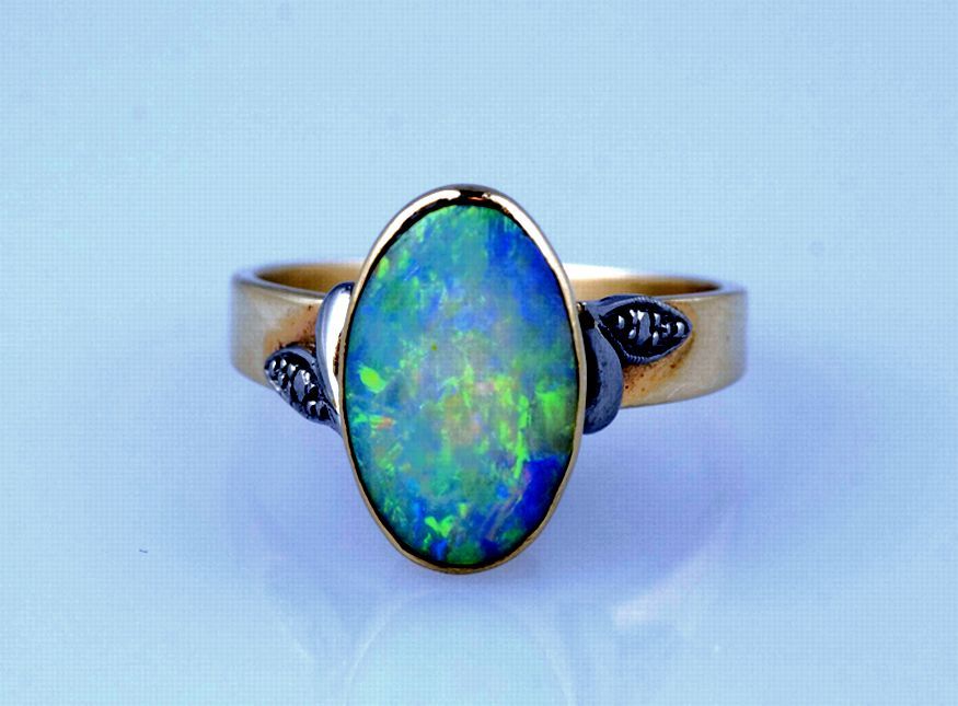 9ct Oval Opal Ring - Rub-Over Set, Insured '05 - Rings - Jewellery