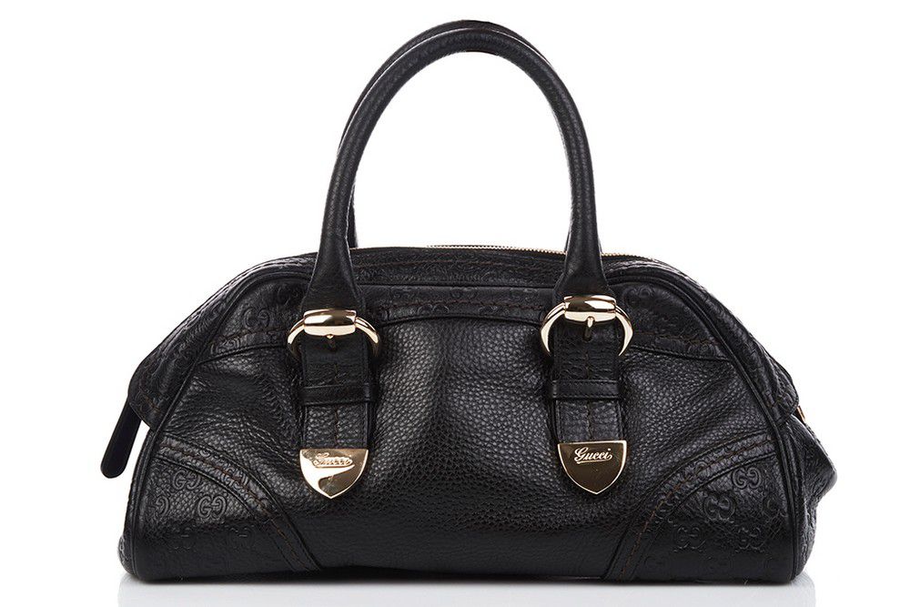GG Embossed Black Leather Gucci Bag with Gold Hardware - Handbags ...