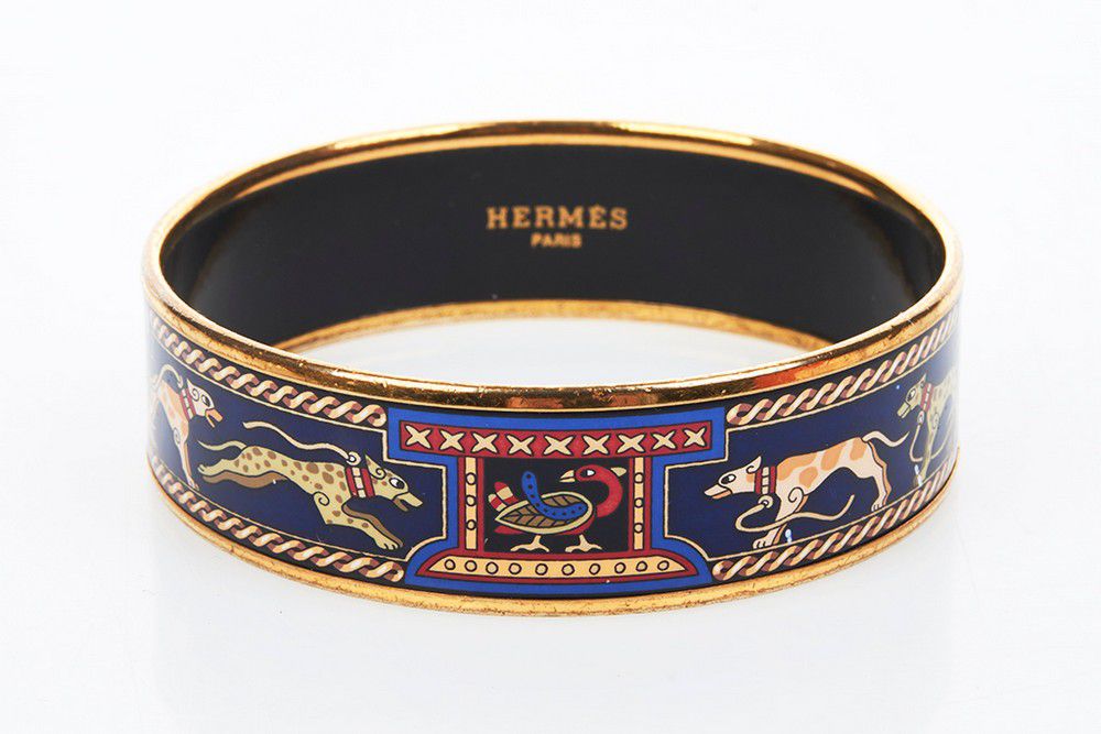 Hermes Greyhound Enamel Bangle with Gold Hardware - Bracelets/Bangles ...