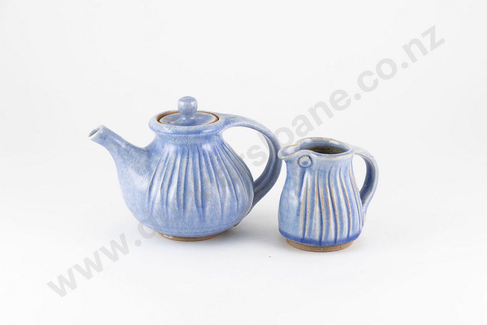 Blue Teapot and Milk Jug Set by Toby Stafford New Zealand Potters