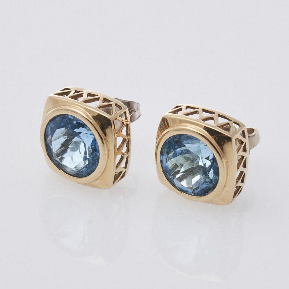 Blue Topaz Stud Earrings in 14ct Gold - Earrings - Jewellery