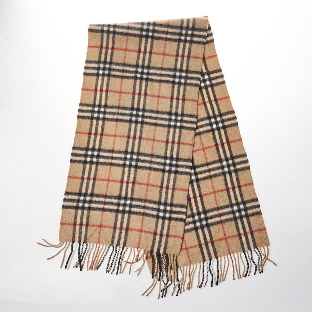 A Burberry brown checker scarf with fringe edges. 100% cashmere ...