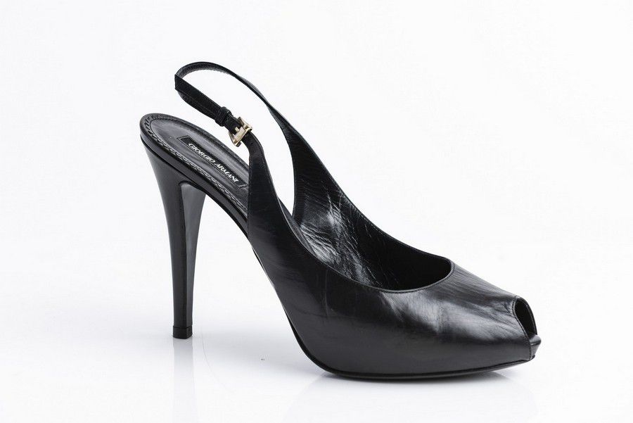 Giorgio Armani Black Leather Slingback Heels, Size 37.5 - Footwear ...