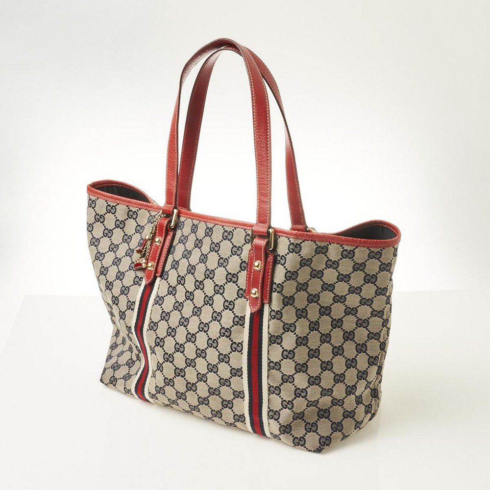 Gucci Canvas Tote with Red Leather Trim - Handbags & Purses - Costume ...