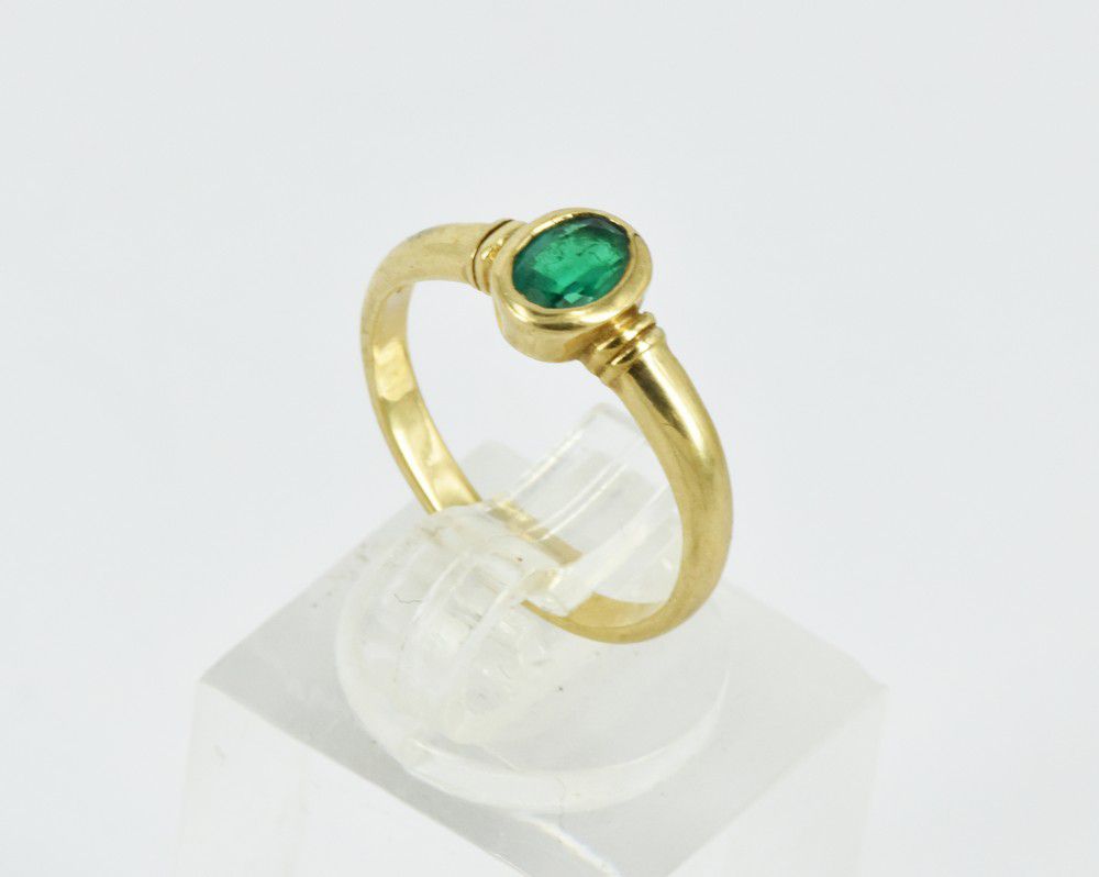 Oval Synthetic Emerald Ring in 9ct Gold, Size J - Rings - Jewellery