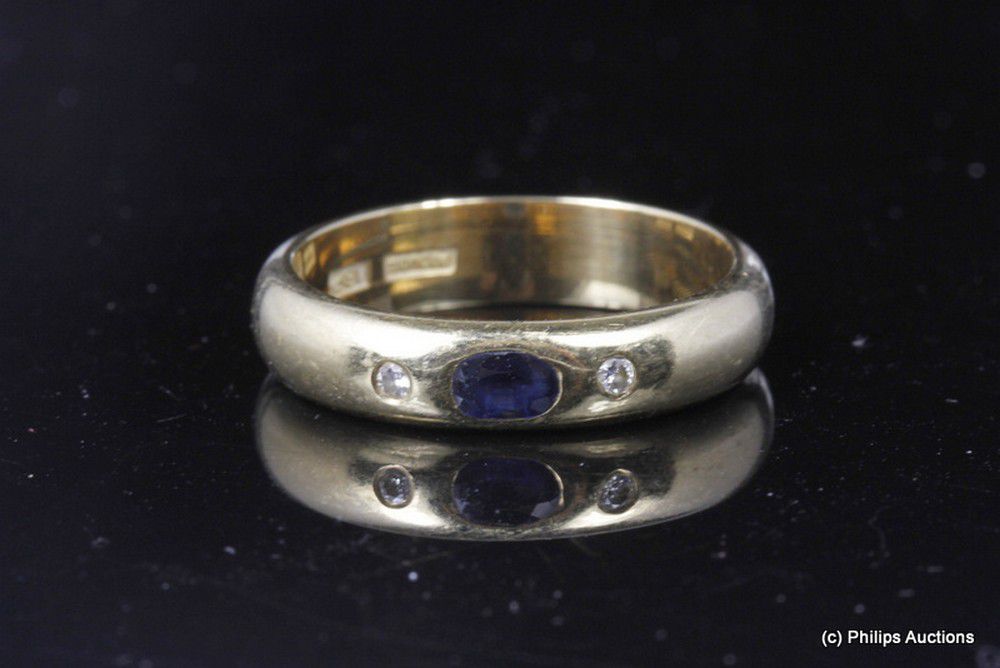 A gypsy set sapphire and diamond gold band ring, 18ct yellow… - Rings ...