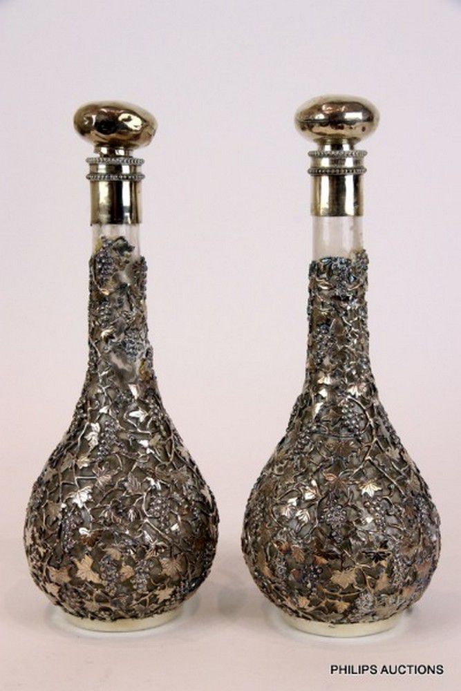 Chinese Silver Overlay Grape Decanter Bottles - Zother - Oriental