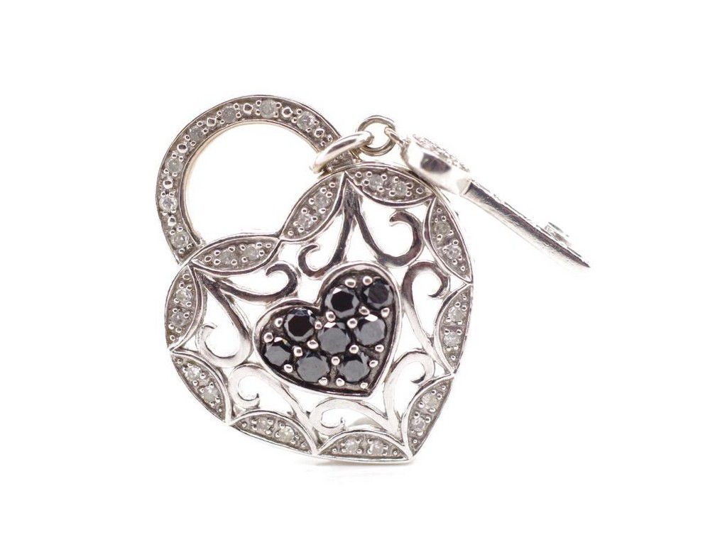 Black and White Diamond Heart and Key Pendant - Pendants/Lockets ...