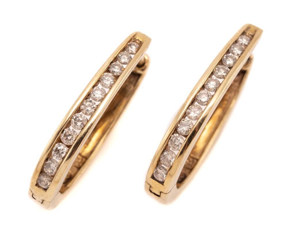9ct Gold Diamond Stirrup Hoop Earrings - Earrings - Jewellery