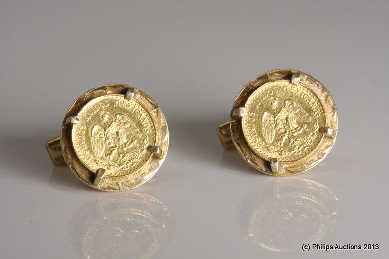 Mexican Coin Cufflinks in 14ct and 21.6ct Yellow Gold - Cufflinks ...