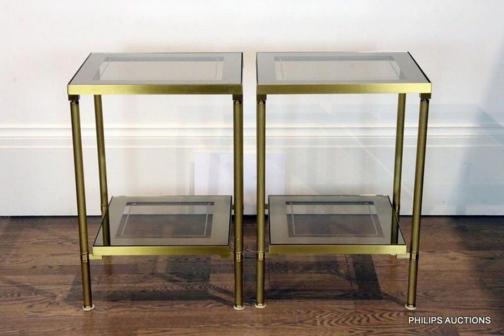 A pair of midcentury brass and glass occasional tables, mid… Zother