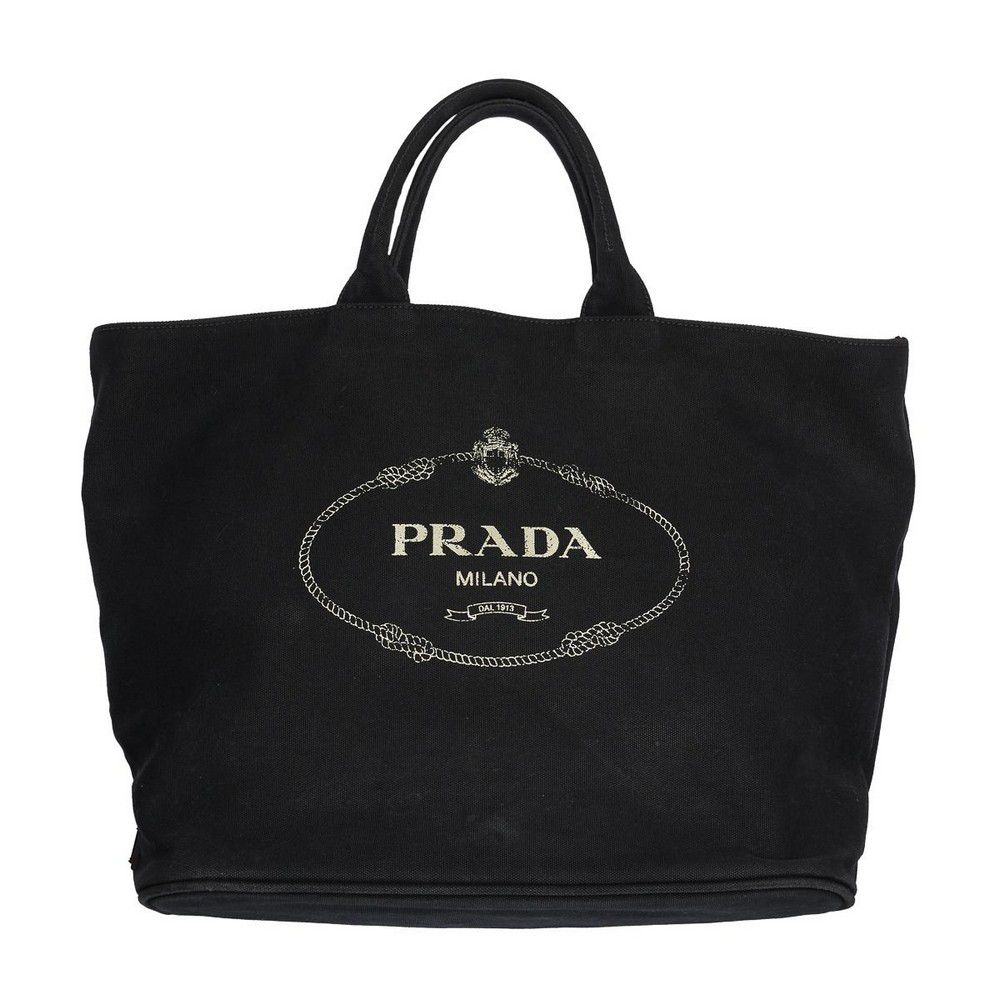 Prada Black Canvas Tote Bag with Silver Logo - Handbags & Purses ...