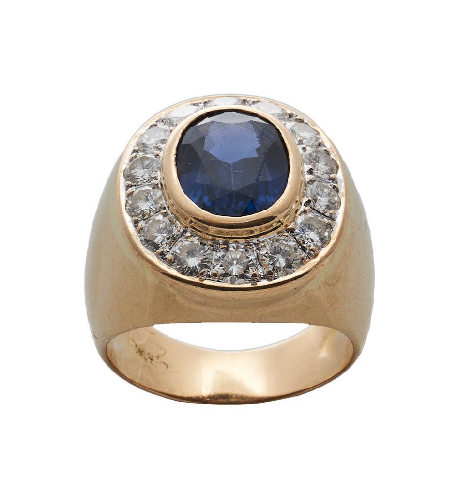 Sapphire and Diamond Men's Ring - 5.10ct - Rings - Jewellery