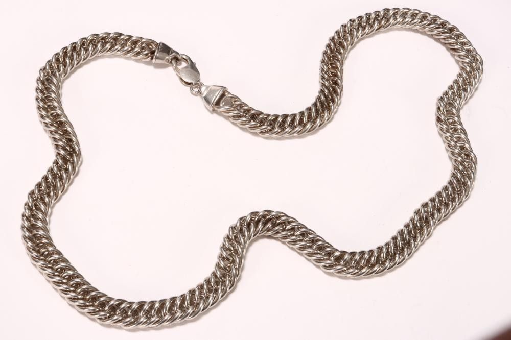 Solid Sterling Silver Curb Link Necklace, 137g, 61cm Length - Necklace ...