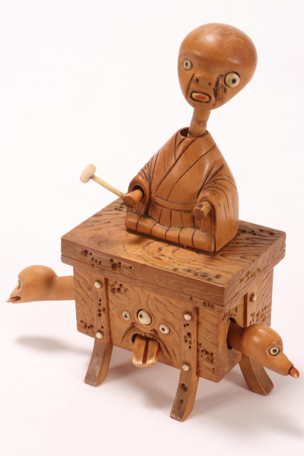 Automaton Japanese Meiji Period Kobe Automaton Toy with Snake, Boxwood Figure - Clockwork ...