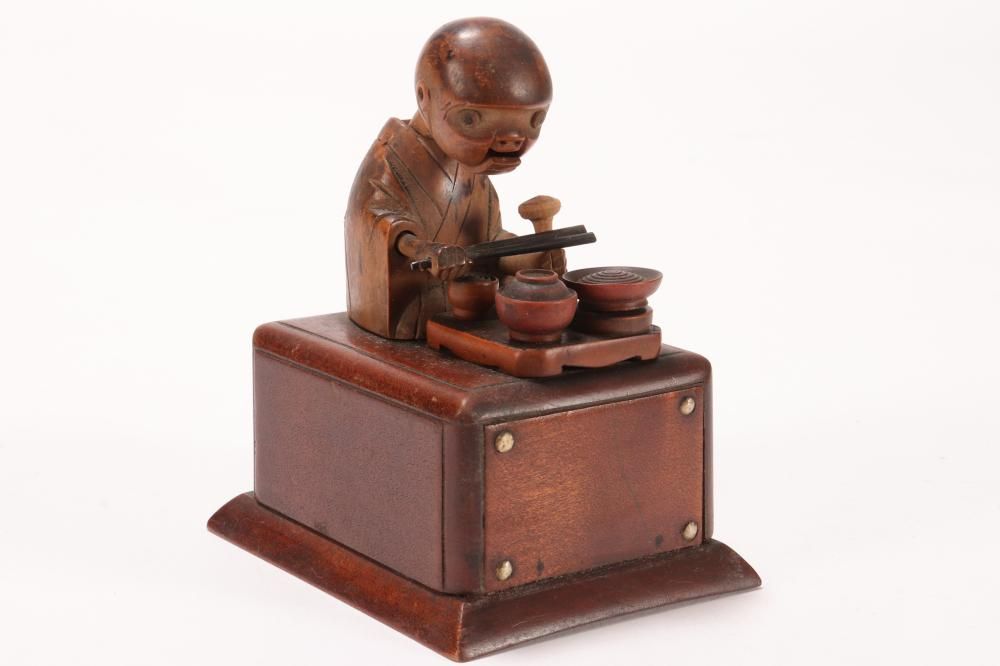 Automaton Japanese Meiji Period Kobe Automaton Toy: Figure with Chopsticks and Food ...