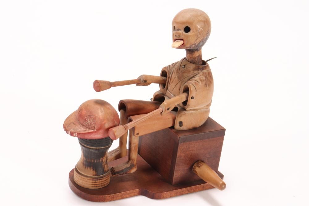 Automaton Japanese Meiji Period Kobe Automaton Toy: Drumming Band Leader, Stained Accents ...